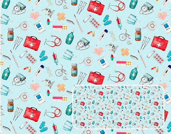 TECIDO TRICOLINE DIGITAL 100% ALGODÃO ESTAMPADO INSTRUMENTOS MÉDICOS 0,50cm X 1,50m | 93931C01