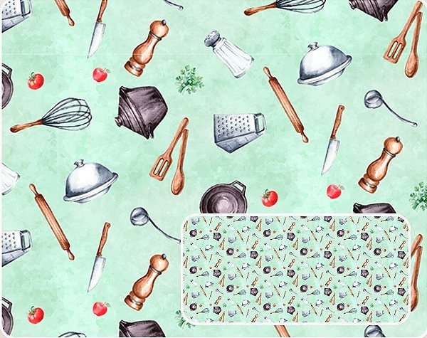 TECIDO TRICOLINE DIGITAL 100% ALGODÃO ESTAMPADO UTENSÍLIOS DE COZINHA 0,50cm X 1,50m | 93934C01