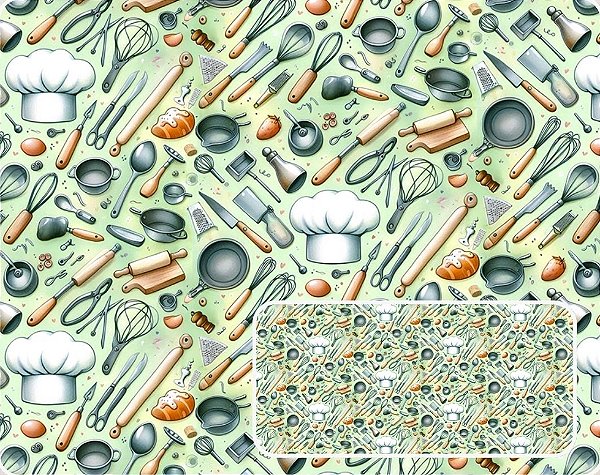 TECIDO TRICOLINE DIGITAL 100% ALGODÃO ESTAMPADO UTENSÍLIOS DE COZINHA 0,50cm X 1,50m | 93935C01