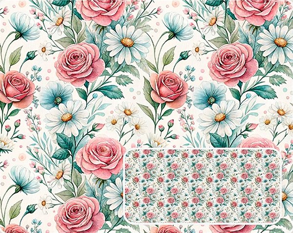 TECIDO TRICOLINE DIGITAL 100% ALGODÃO ESTAMPADO FLORAL ROSAS 0,50cm X 1,50m | 93937C01