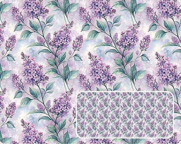 TECIDO TRICOLINE DIGITAL 100% ALGODÃO ESTAMPADO FLORAL LAVANDA 0,50cm X 1,50m | 93938C01