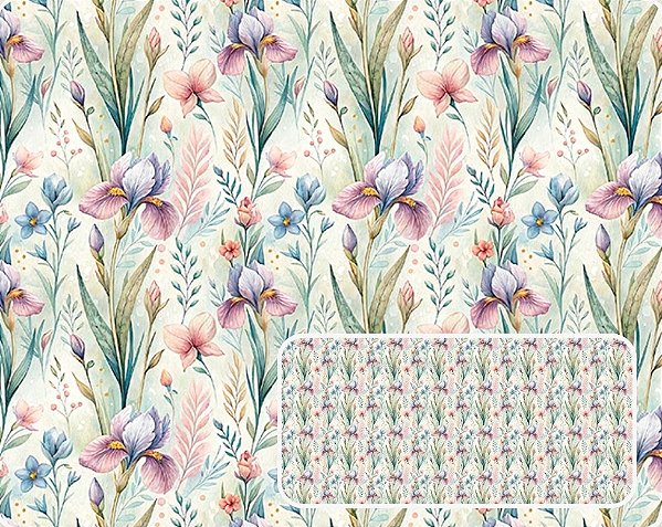 TECIDO TRICOLINE DIGITAL 100% ALGODÃO ESTAMPADO FLORAL IRIS 0,50cm X 1,50m | 93939C01