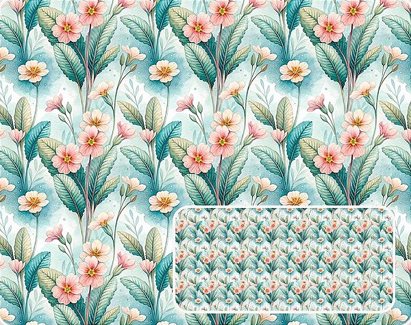 TECIDO TRICOLINE DIGITAL 100% ALGODÃO ESTAMPADO FLORAL FOLHAS 0,50cm X 1,50m | 93940C01