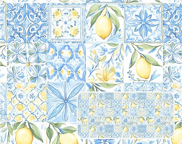 TECIDO TRICOLINE DIGITAL 100% ALGODÃO ESTAMPADO LIMÃO AZULEJO PETCHWORK 0,50cm X 1,50m | 93952C01