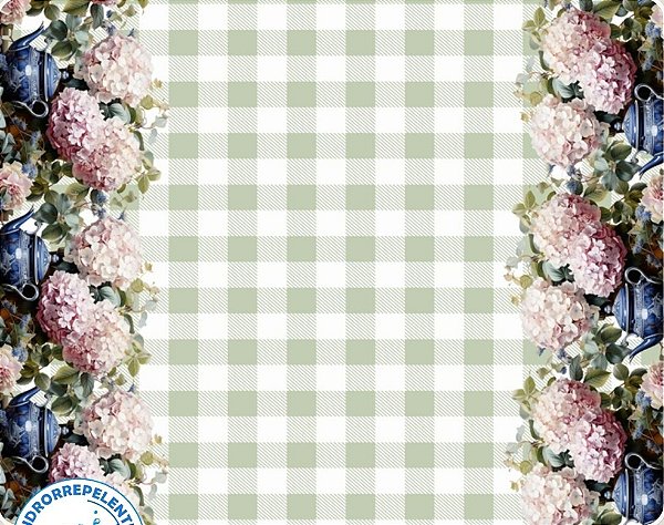 SARJA DIGITAL 100% ALGODÃO ESTAMPADA BARRADO HORTÊNSIAS DO MEU JARDIM 0,50cm X 1,70m | JS074S01