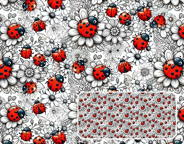 TRICOLINE DIGITAL 100% ALGODÃO ESTAMPADA JOANINHAS E FLORES 0,50cm X 1,50m | 93920C01