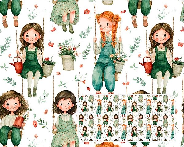 TRICOLINE DIGITAL 100% ALGODÃO ESTAMPADA CUTE GIRLS 0,50cm x 1,50m | 94000C01