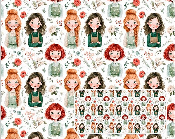 TRICOLINE DIGITAL 100% ALGODÃO ESTAMPADA CUTE GIRLS 0,50cm x 1,50m | 94002C01