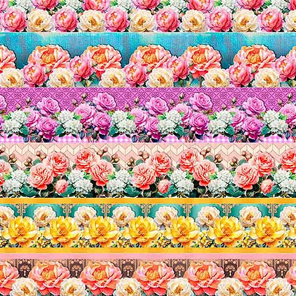 TRICOLINE DIGITAL 100% ALGODÃO ESTAMPADA BARRADO RECANTO DAS FLORES 0,55cm x 1,50m | JS058C01