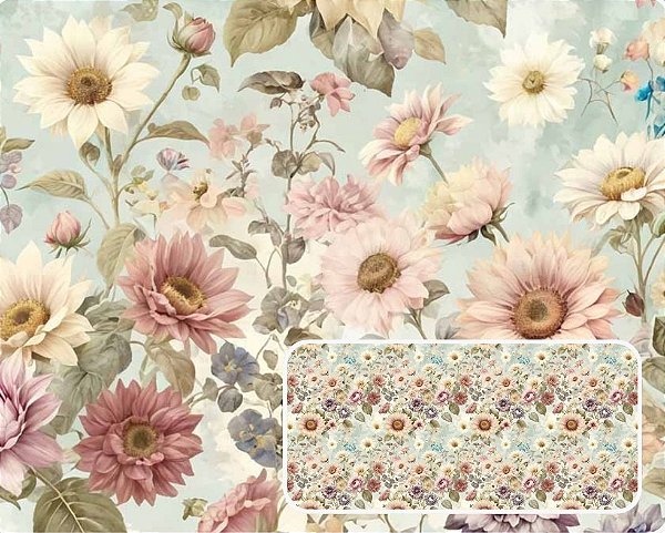 TRICOLINE DIGITAL 100% ALGODÃO ESTAMPADA VINTAGE PÁSSAROS 0,50cm x 1,50m | 94085C01