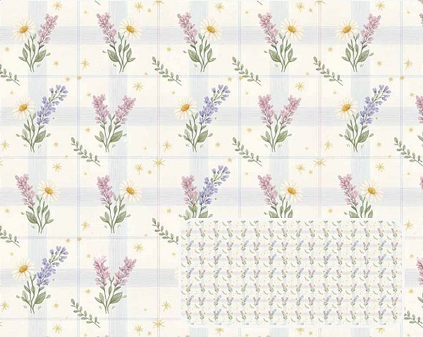 TECIDO TRICOLINE DIGITAL 100% ALGODÃO ESTAMPADO LAVANDA XADREZ 0,50cm X 1,50m | 94096C01