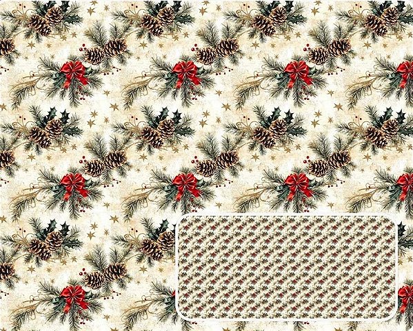 TRICOLINE DIGITAL 100% ALGODÃO ESTAMPADA NATAL PINHA E LAÇOS 0,50cm x 1,50m | CH000216