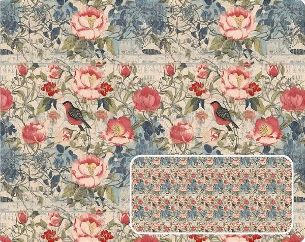 TRICOLINE DIGITAL 100% ALGODÃO ESTAMPADA FLORAL COM PASSAROS 0,50cm X 1,50m | 94098C01