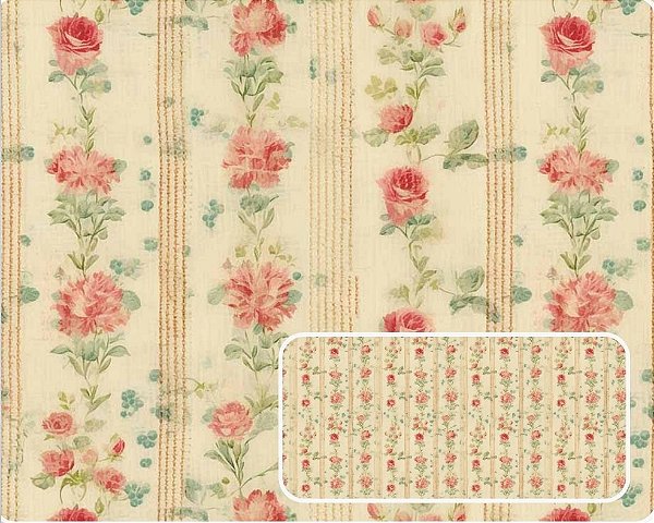 TRICOLINE DIGITAL 100% ALGODÃO ESTAMPADA FLORAL COM LISTRAS 0,50cm X 1,50m | 94099C01