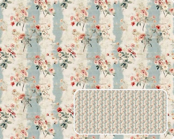 TRICOLINE DIGITAL 100% ALGODÃO ESTAMPADA FLORAL COM LISTRAS 0,50cm X 1,50m | 94100C01