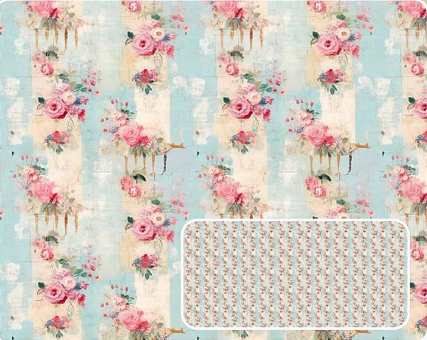 TRICOLINE DIGITAL 100% ALGODÃO ESTAMPADA FLORAL PEQUENOS COM LISTRAS 0,50cm X 1,50m | 94103C01