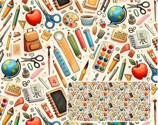 TRICOLINE DIGITAL 100% ALGODÃO ESTAMPADA PROFISSÕES MATERIAL ESCOLAR 0,50cm X 1,50m | 94138C01