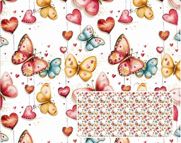 TRICOLINE DIGITAL 100% ALGODÃO ESTAMPADA CORAÇÃO COM BORBOLETAS 0,50cm X 1,50m | 94164C01