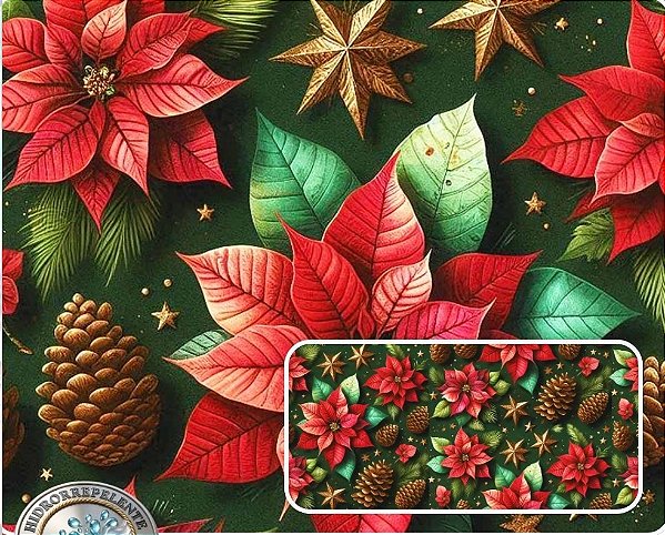 SARJA DIGITAL 100% ALGODÃO HIDRORREPELENTE ESTAMPADA NATAL HIBISCO PINHAS 0,50cm x 1,70m | SDN05S01