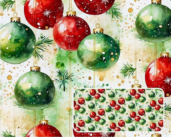TRICOLINE DIGITAL 100% ALGODÃO ESTAMPADA NATAL GREEN AND RED BALLS 0,50cm x 1,50m | CH000228