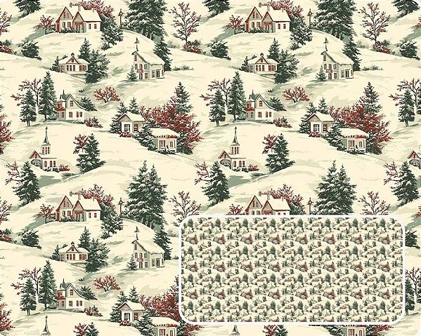 TRICOLINE DIGITAL 100% ALGODÃO ESTAMPADA NATAL CASINHAS 0,50cm x 1,50m | CH000220