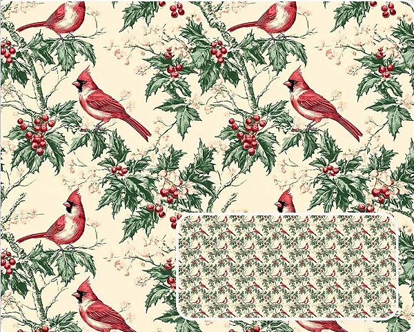 TRICOLINE DIGITAL 100% ALGODÃO ESTAMPADA NATAL PASSARINHOS E GALHOS 0,50cm x 1,50m | CH000221