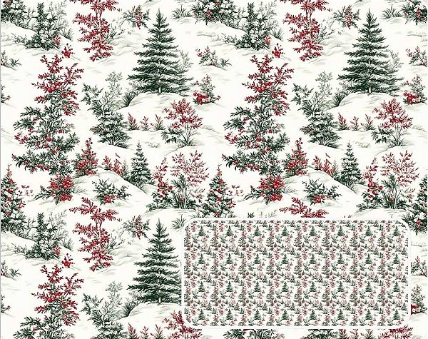 TRICOLINE DIGITAL 100% ALGODÃO ESTAMPADA NATAL ARVORES 0,50cm x 1,50m | CH000218
