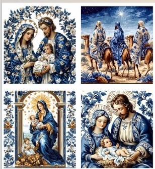 TRICOLINE DIGITAL 100% ALGODÃO ESTAMPADA PAINEL RELIGIOSO NATAL 0,45m x 1,50m | CH000206