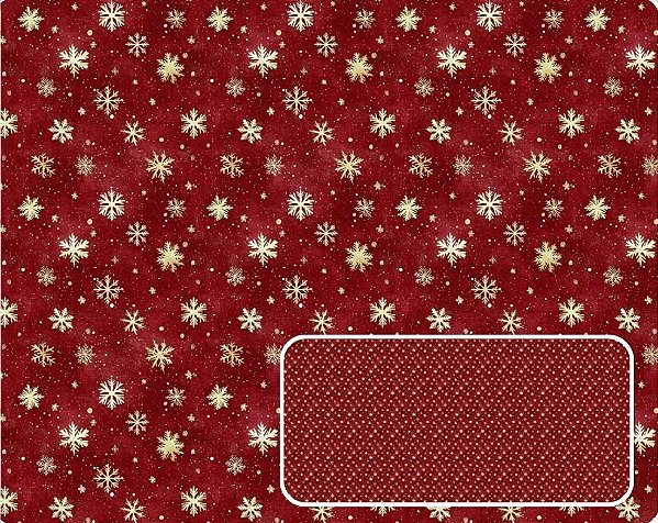 TRICOLINE DIGITAL VERMELHO 100% ALGODÃO ESTAMPADA FLOCOS DE NATAL 0,50cm X 1,50m | CH000250