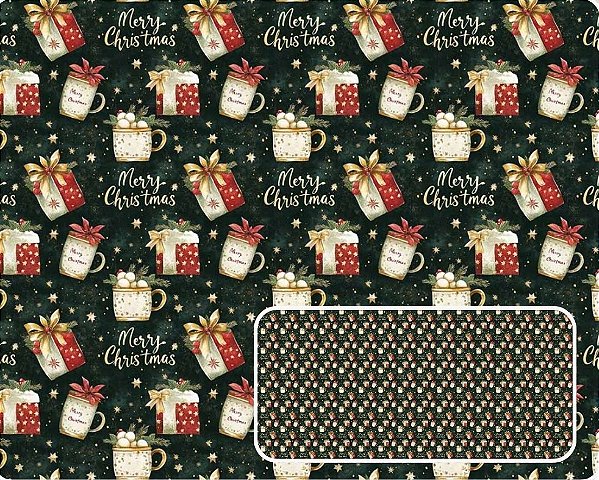 TRICOLINE DIGITAL 100% ALGODÃO ESTAMPADA NATAL PRESENTES 0,50cm x 1,50m | CH000242