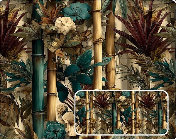 TECIDO TRICOLINE DIGITAL 100% ALGODÃO ESTAMPADO BAMBU IMPERIAL 0,50cm X 1,50m | 94116C01