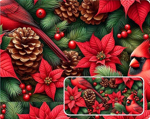TRICOLINE DIGITAL 100% ALGODÃO ESTAMPADA HIBISCO NATAL PASSARINHO 0,50cm x 1,50m | CH135C01