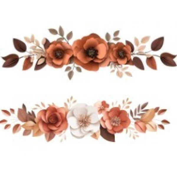 TRANSFER TEXTIL PASSE E CRIE - BARRADO DE FLORES TERRACOTA E BRANCAS II 0,21cm x 0,29cm | Modelo PC0011