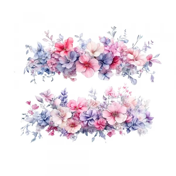 TRANSFER TEXTIL PASSE E CRIE - BARRADO DE FLORES LILAS E ROSA 0,21cm x 0,29cm | Modelo PC0015