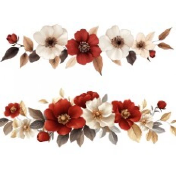 TRANSFER TEXTIL PASSE E CRIE - BARRADO DE FLORES VERMELHAS E BRANCAS 0,21cm x 0,29cm | Modelo PC0005