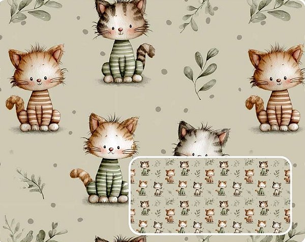 TRICOLINE DIGITAL 100% ALGODÃO ESTAMPADA ANIMAIS GATOS 0,50cm X 1,50m | CMC00126