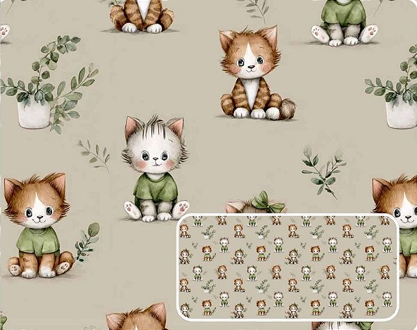 TRICOLINE DIGITAL 100% ALGODÃO ESTAMPADA ANIMAIS GATOS 0,50cm X 1,50m | CMC00127