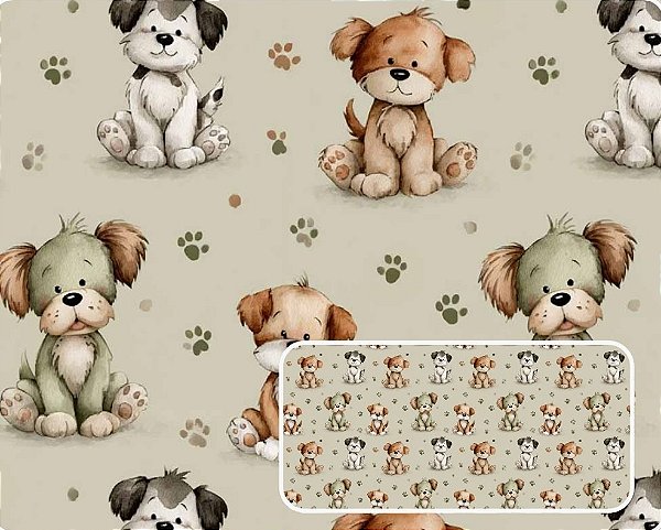 TRICOLINE DIGITAL 100% ALGODÃO ESTAMPADA ANIMAIS CACHORROS 0,50cm X 1,50m | CMC00128