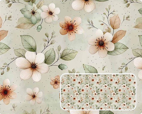 TRICOLINE DIGITAL 100% ALGODÃO ESTAMPADA FLORAL 0,50cm X 1,50m | CMC00130