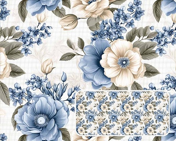 TECIDO TRICOLINE DIGITAL 100% ALGODÃO ESTAMPADO FLORAL 0,50cm X 1,50m | 94168C01