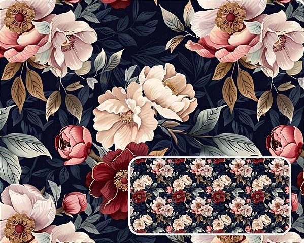 TECIDO TRICOLINE DIGITAL 100% ALGODÃO ESTAMPADO FLORAL MARSEILLE 0,50cm X 1,50m | 94179C01