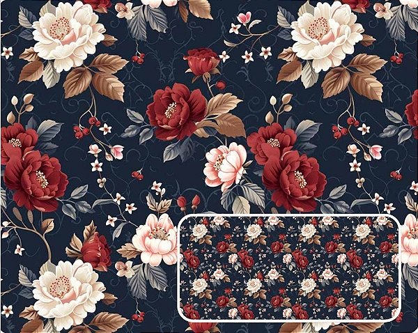 TECIDO TRICOLINE DIGITAL 100% ALGODÃO ESTAMPADO FLORAL MARSEILLE 0,50cm X 1,50m | 94180C01