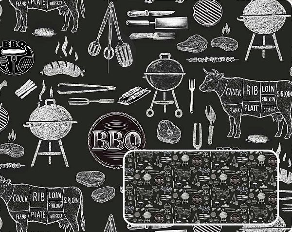 TECIDO TRICOLINE DIGITAL 100% ALGODÃO ESTAMPADA CHURRASCO DESENHO GIZ 0,50cm x 1,50m | 94229C01