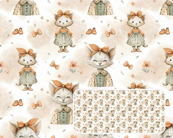TECIDO TRICOLINE DIGITAL 100% ALGODÃO ESTAMPADO INFANTIL GATOS 0,50cm X 1,50m | 94188C01