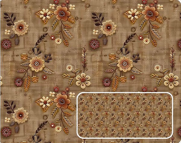 TRICOLINE DIGITAL 100% ALGODÃO ESTAMPADA 3D FLOR MIUDA DE CROCHET 0,50cm x 1,50m | 94196C01