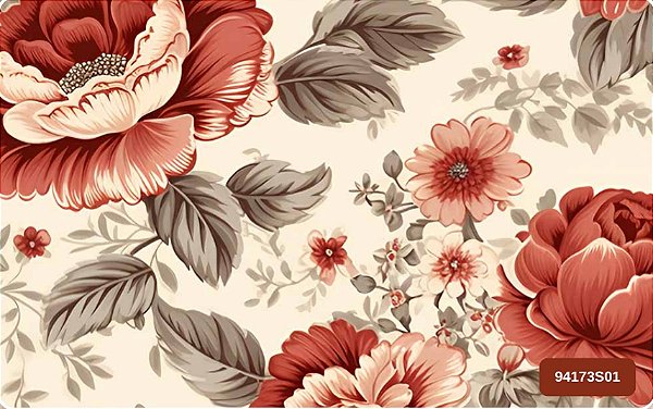 SARJA DIGITAL IMPERMEAVEL 100% ALGODÃO ESTAMPADA ROSAS GRANDE 0,50cm X 1,70m | 94173S01