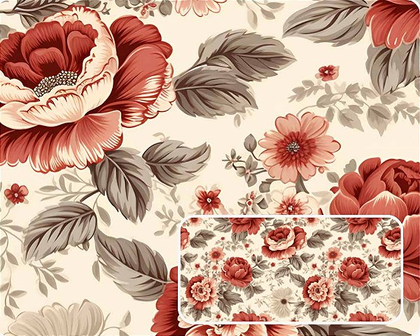 TRICOLINE DIGITAL 100% ALGODÃO ESTAMPADA ROSAS GRANDES 0,50cm X 1,50m | 94174C01