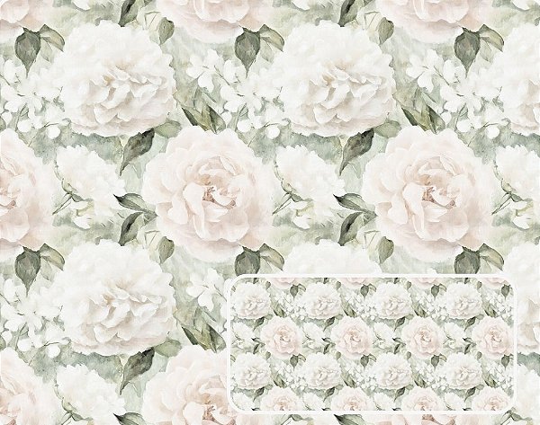 SARJA DIGITAL IMPERMEAVEL 100% ALGODÃO ESTAMPADA ROSAS BRANCA 0,50cm X 1,70m | 94359S01