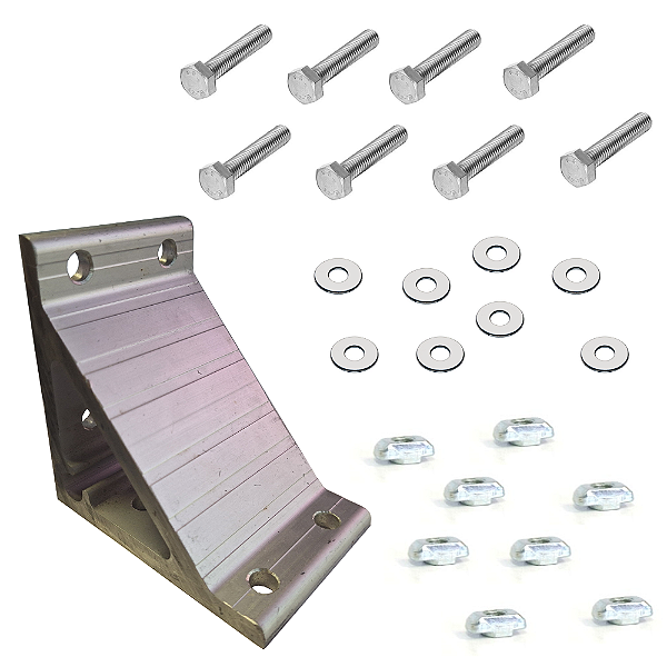 Cantoneira de Alumínio 100x100mm L=58mm 4xFuros 6,5mm c/ Kit de Fixação