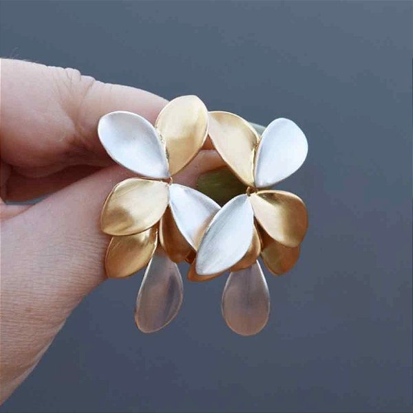 Brinco Pétalas Duo em Banho de Ouro 18k e Ródio